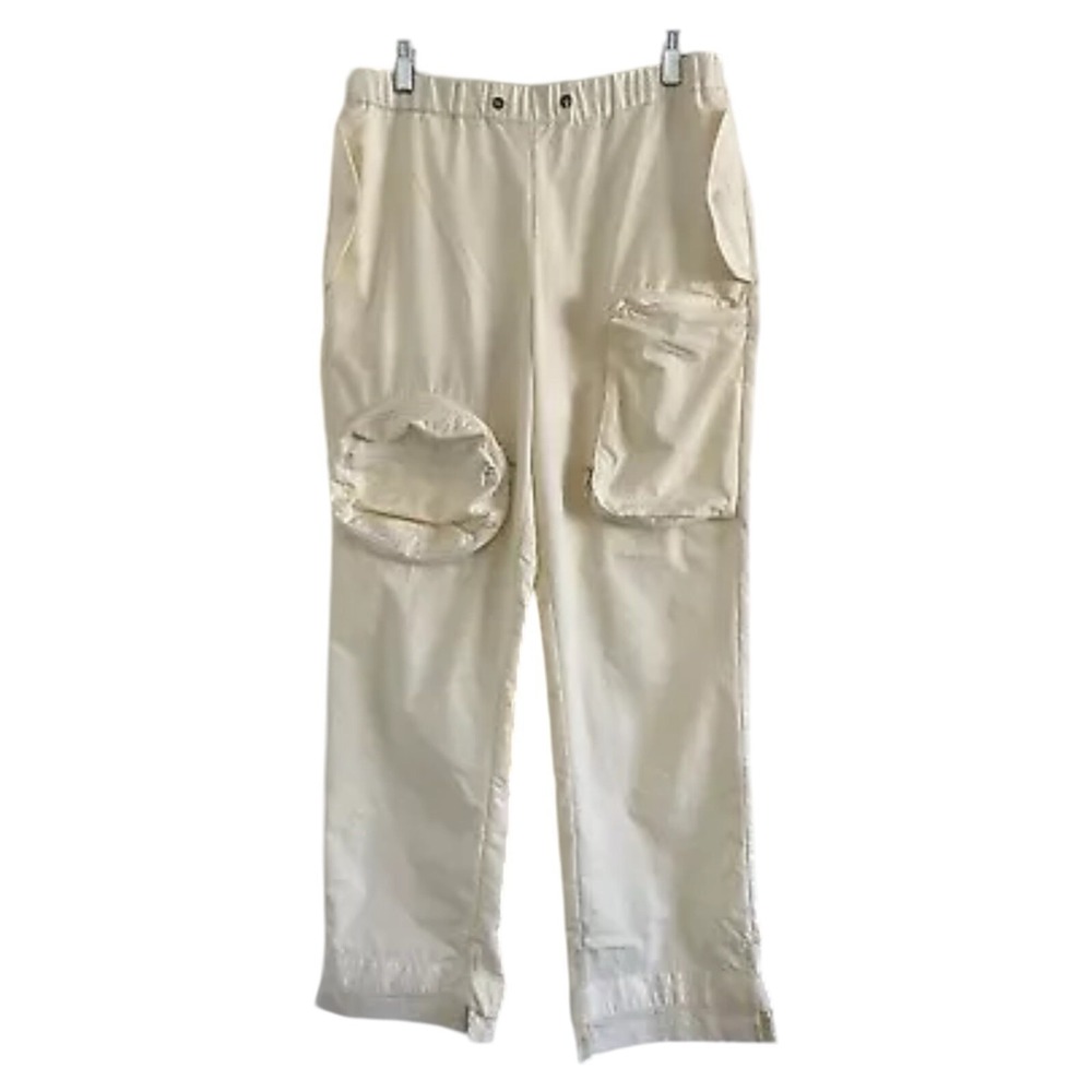 C'est Bon Women's Cream Nylon Parachute 100% Polyester Pocketed Pants-Small